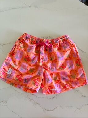 Blackbough Men's Pink and Orange Patterned Swim Trunks SMALL